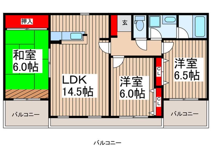 レジデンスふじみ野(3LDK/2階)の間取り写真