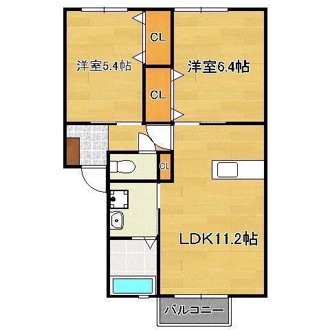 グランフィール華里 (2LDK/2階)の間取り写真