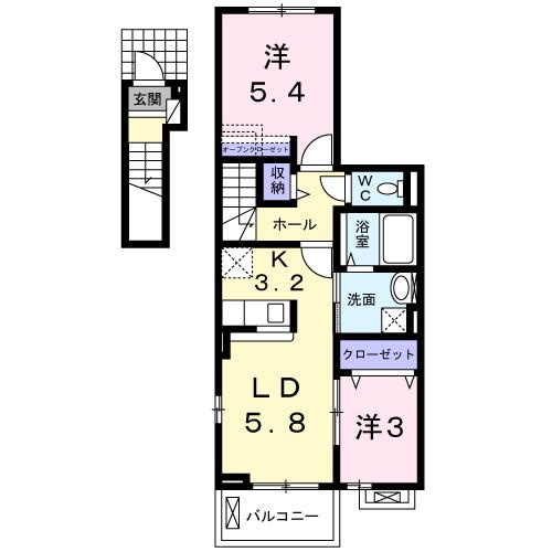 ジェントリーIII(2LDK/2階)の間取り写真