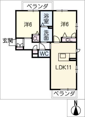 ベレオ日名(2LDK/3階)の間取り写真