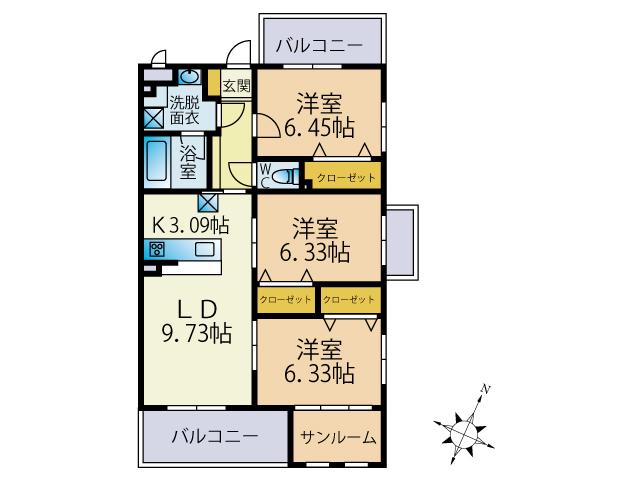 サイエンス ヴィレ(3LDK/2階)の間取り写真