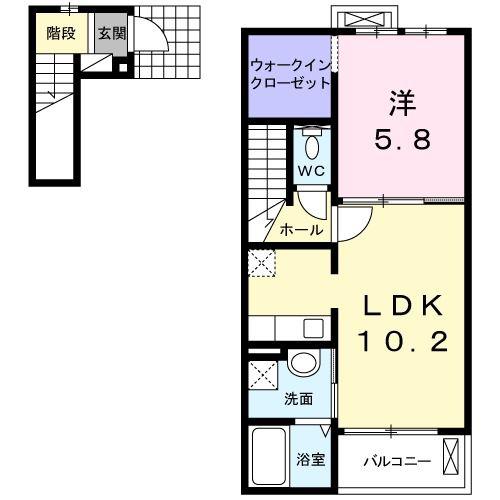 レジデンス 英A(1LDK/2階)の間取り写真