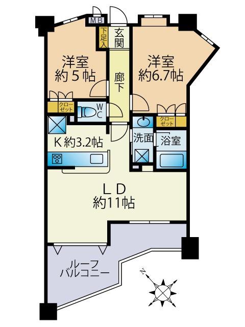 グランシティ勝どき(2LDK/9階)の間取り写真