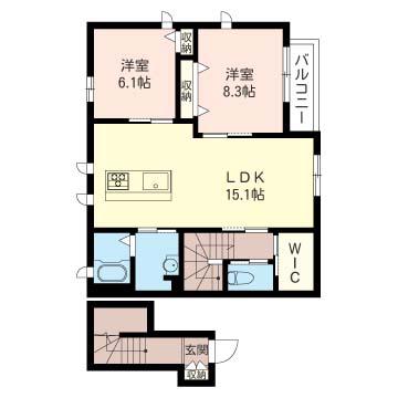 ヴィバ ラ ヴィダC(2LDK/2階)の間取り写真