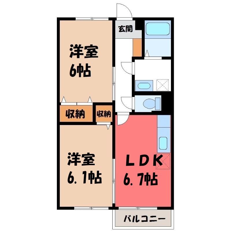 コーポエトワール(2DK/1階)の間取り写真