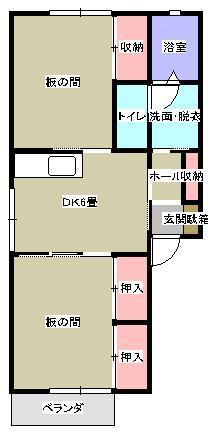 ハーモニーハイツA(2DK/2階)の間取り写真