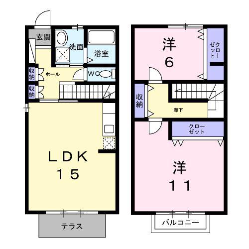ディアコートI(2LDK/1階)の間取り写真