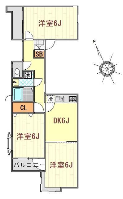 FUJISAWA SAKURA RESIDENCE(3DK/3階)の間取り写真