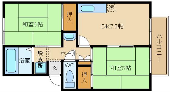 ハイツ末広(2DK/1階)の間取り写真