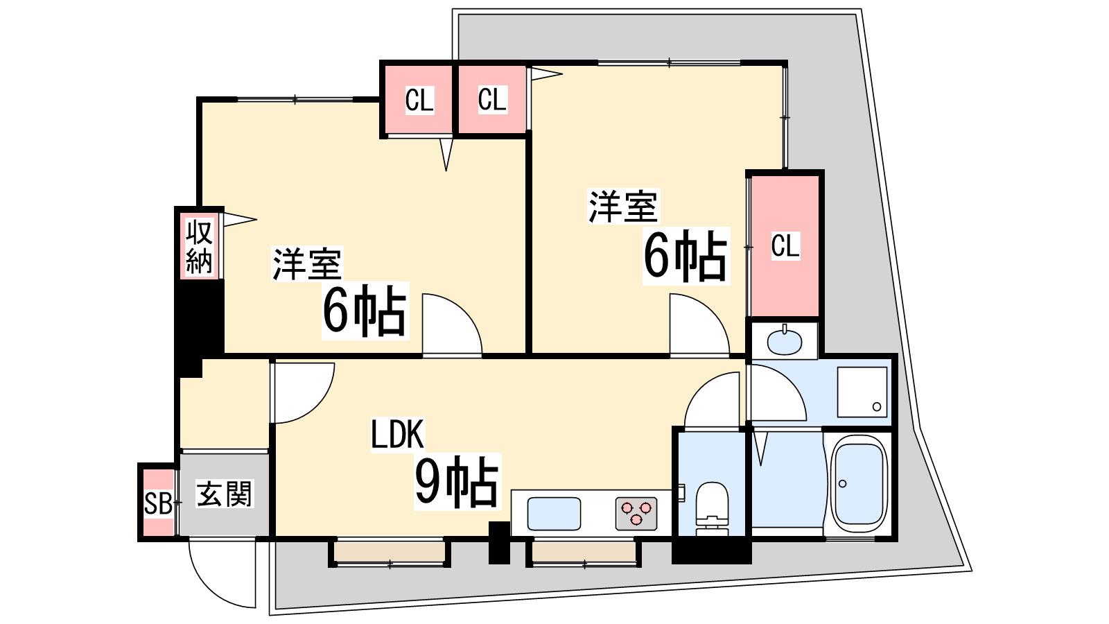 六甲ベイビューマンション(2LDK/1階)の間取り写真