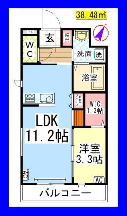 AF ペット共生・オークヴィラ ウエスト(1LDK/3階)の間取り写真