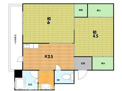 ビレッジハウス 招提(2K/4階)の間取り写真