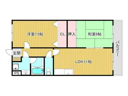 エスペラント 近江八幡市出町(2LDK/1階)の間取り写真