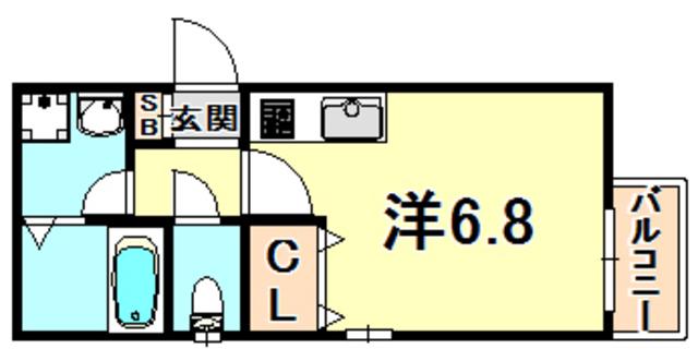 クレセント西代(ワンルーム/2階)の間取り写真