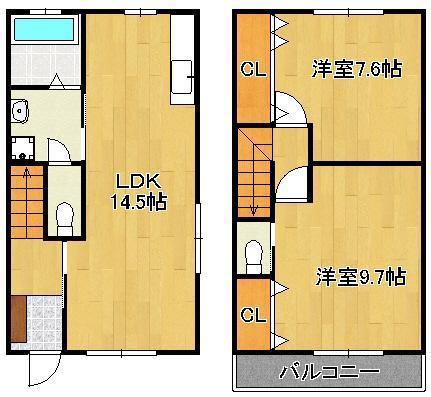 大平タウンハウス(2LDK/1階)の間取り写真