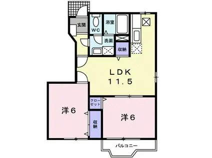 アビタシオン ドゥ B(2LDK/1階)の間取り写真