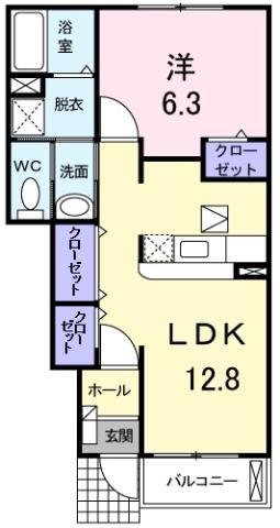 アンジェリカ B(1LDK/1階)の間取り写真