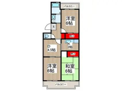 パークヒル航空公園II(3DK/5階)の間取り写真