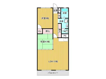 高槻ファミリーハイツ A棟(2LDK/2階)の間取り写真