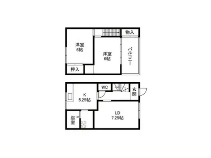 千石テラスハウス 酒田市千石町2丁目(2LDK/1階)の間取り写真