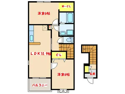 PRESSO RIVER M(2LDK/2階)の間取り写真