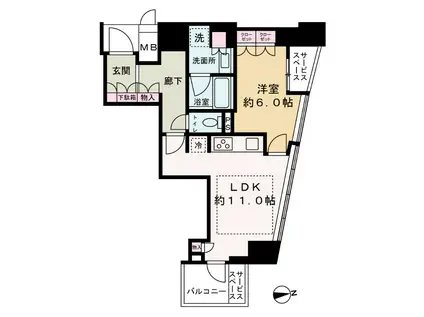 プラウドタワー北浜(1LDK/5階)の間取り写真
