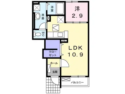 カーサ ベッラヴィスタII(1LDK/1階)の間取り写真
