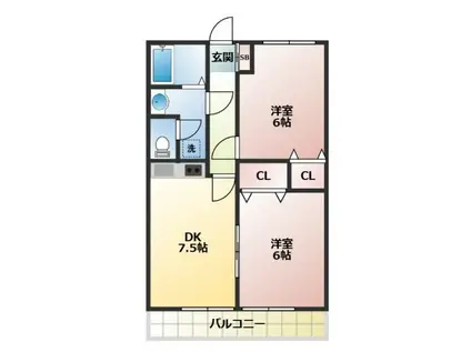 埼玉高速鉄道 川口元郷駅 徒歩13分 2階建 築26年(2DK/1階)の間取り写真