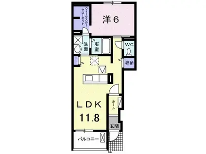 グリッタープレイス 花梨(1LDK/1階)の間取り写真