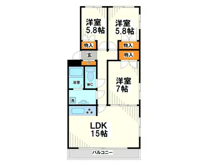 グリューンベルグ生田(3LDK/4階)の間取り写真