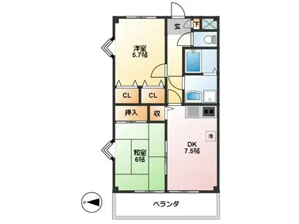 ヴィレッジ国立富士見台第1(2DK/3階)の間取り写真