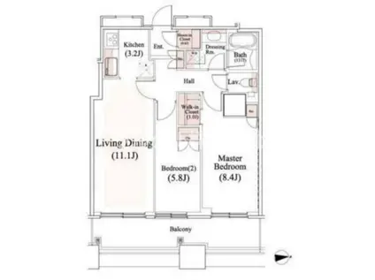 クレストプライムタワー芝(2LDK/27階)の間取り写真