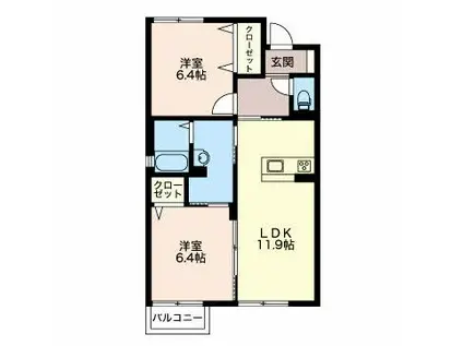 シャーメゾンE-CENTRE(2LDK/2階)の間取り写真