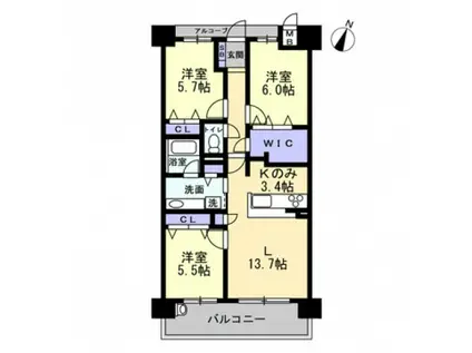 アルファスマート九品寺(3LDK/4階)の間取り写真