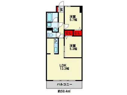 ルネックスII(2LDK/7階)の間取り写真