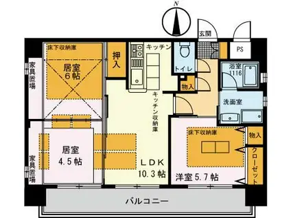 プリーマ仲町台(3LDK/5階)の間取り写真