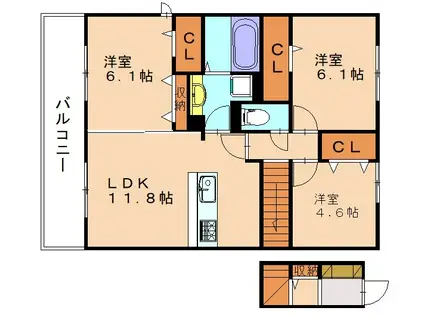 ヴィラガーデン B棟(3LDK/2階)の間取り写真