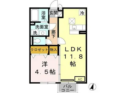 クレセントコート B棟(1LDK/1階)の間取り写真