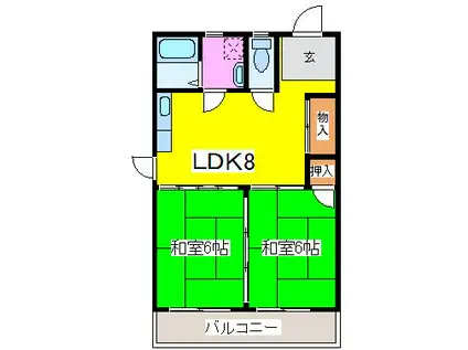 徳永ビル(2LDK/2階)の間取り写真