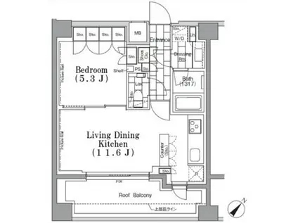 ONE ROOF FLAT TSUKISHIMA 旧パークハビオ月島(1LDK/7階)の間取り写真