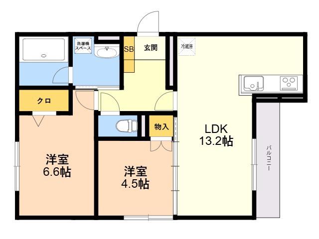 D-ROOM半道橋(2LDK/3階)の間取り写真