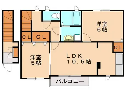 パーミィ・ヒル弐番館(2LDK/2階)の間取り写真