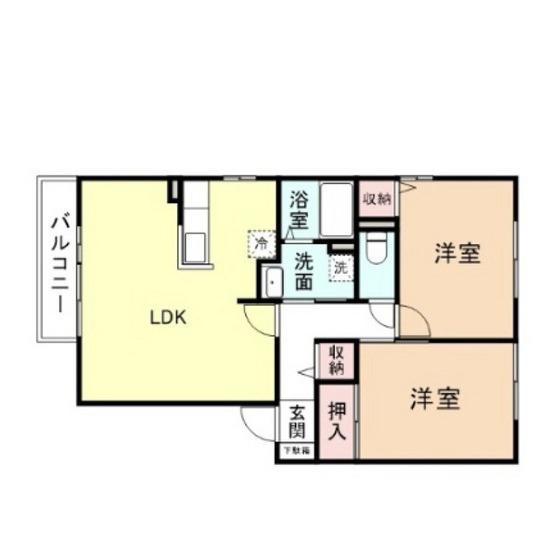 サザン・クロスB棟(2LDK/2階)の間取り写真