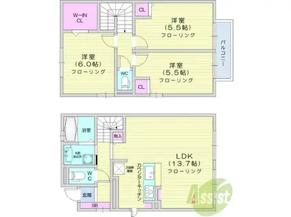 ラフィネ ル シェモア 3(3LDK/1階)の間取り写真