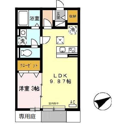フラリッシュ・ウッド(1LDK/1階)の間取り写真