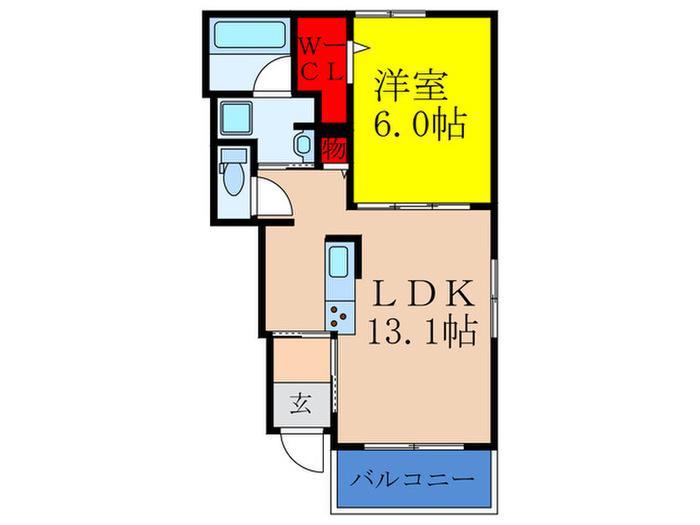 カーサ イン ピエトラ ロッサ(ワンルーム/1階)の間取り写真
