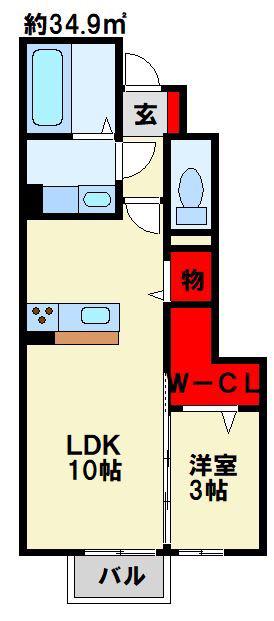 ゆららII(1LDK/1階)の間取り写真