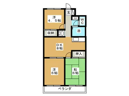 レジデンス富美浜(3DK/1階)の間取り写真