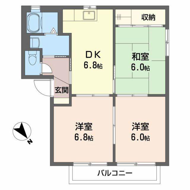 プティボア21(3DK/1階)の間取り写真