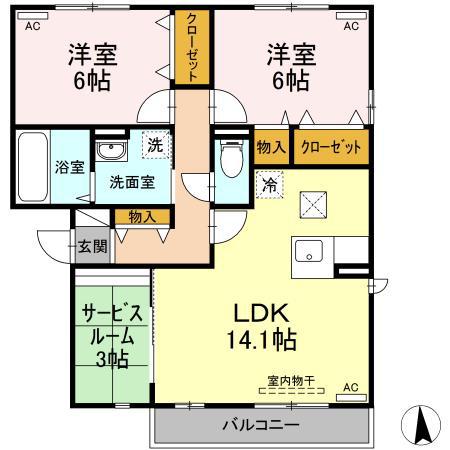 WELSH VILLA II棟 (2SLDK/1階)の間取り写真